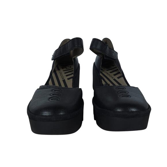 Fly London Womens Shoes 37 Black Leather Platform Ankle Strap Chunky Sole Indie - Picture 2 of 10
